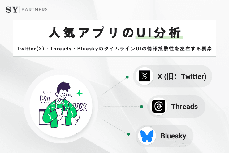 人気アプリのUI分析：Twitter(X)・Threads・BlueskyのタイムラインUIの情報拡散性を左右する要素