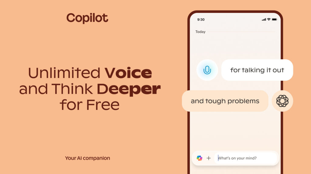 Microsoft Copilot makes Think Deeper and Voice tools free for all users